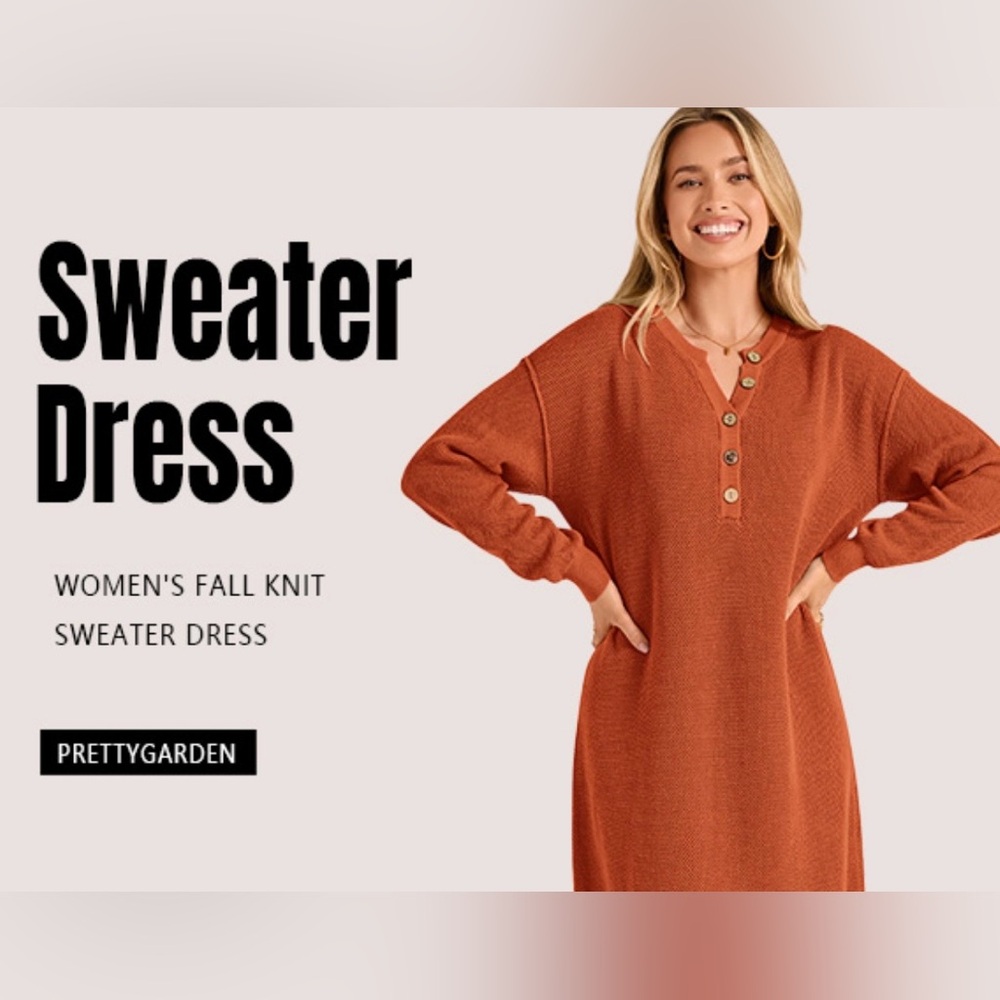 Rust Orange Women's Fall Knit Sweater Dress